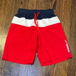 Boys Medium Speedo Red White and Blue  Swim Trunks